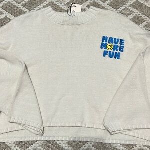 Sincerely Jules HAVE MORE FUN cropped Cream Sweater size Medium